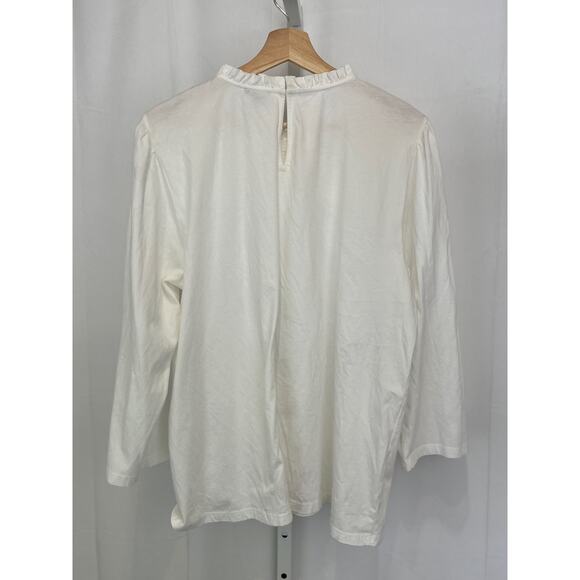 NWT ANN TAYLOR Smocked Knit Top Ruffle Neck 3/4 Sleeve Cotton Knit White Size XL - Picture 2 of 10